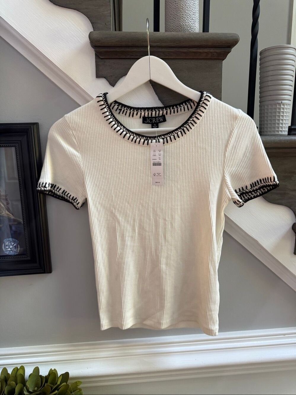 J. Crew White Ribbed Whipstitch & Crochet Too sz XS NWT